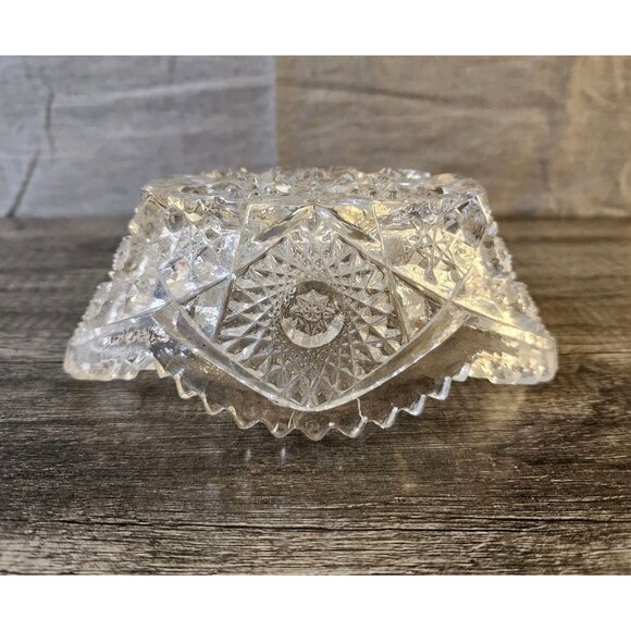 Vintage Open Glass Oval Candy Nut Dish Sawtooth Rim Heavy Clear - Picture 7 of 16